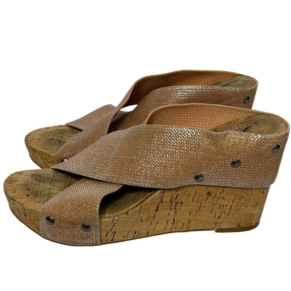 Lucky Brand Miller 2 Cork Wedge Sandals Women’s Canvas Straps in Rose Gold - Picture 3 of 16